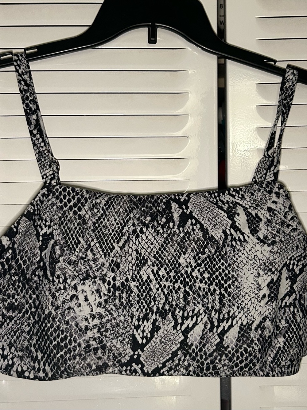 Time and Tru Black and White Snake-Print Bikini Top
